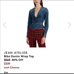 NWOT Jean Atelier's Biba wrap top